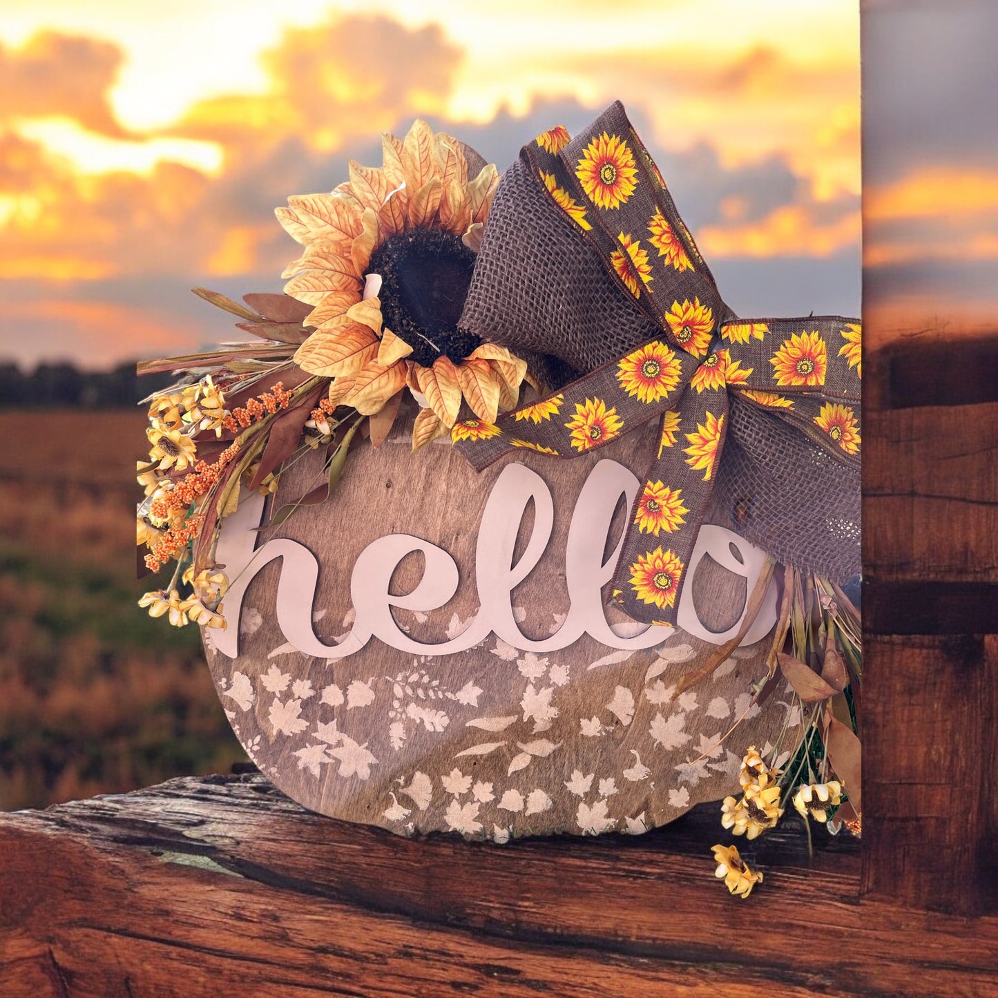 Yellow sunflower pumpkin door hanger