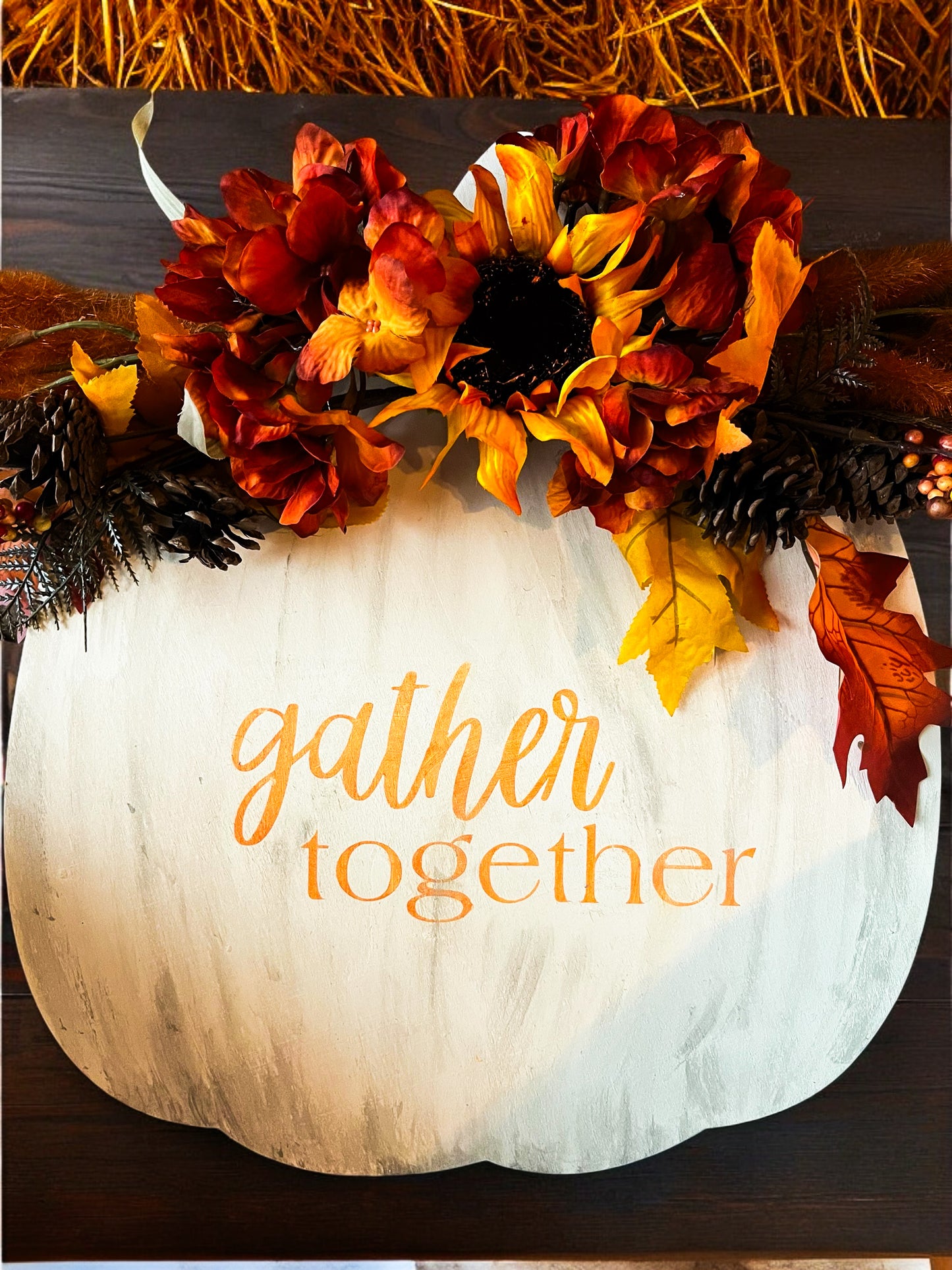 Gather together pumpkin door sign
