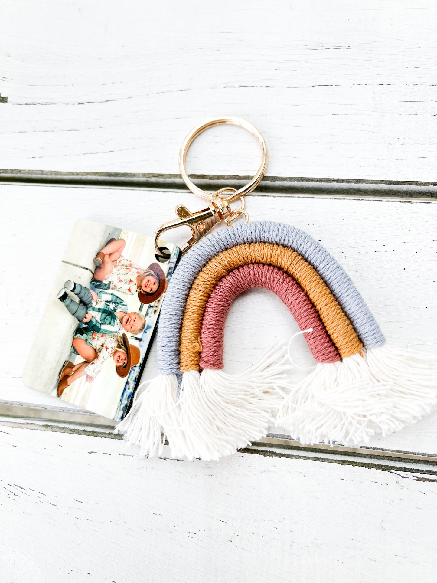 Bohemian style rainbow photo keychain