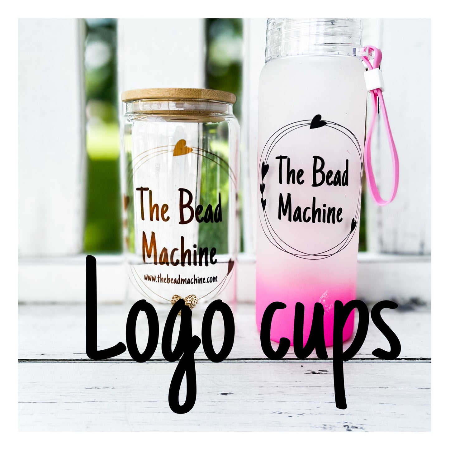 Logo glass cans, water bottles, mugs