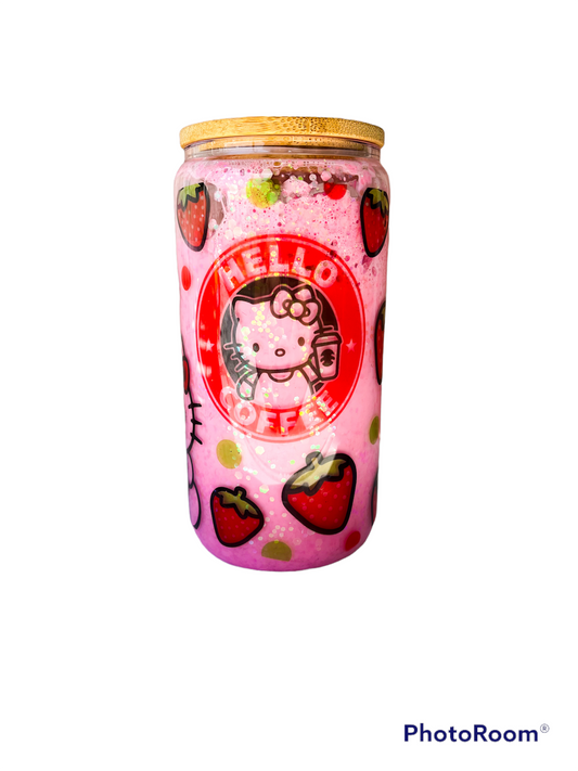 Hello Coffee! pink drink snowglobe tumbler