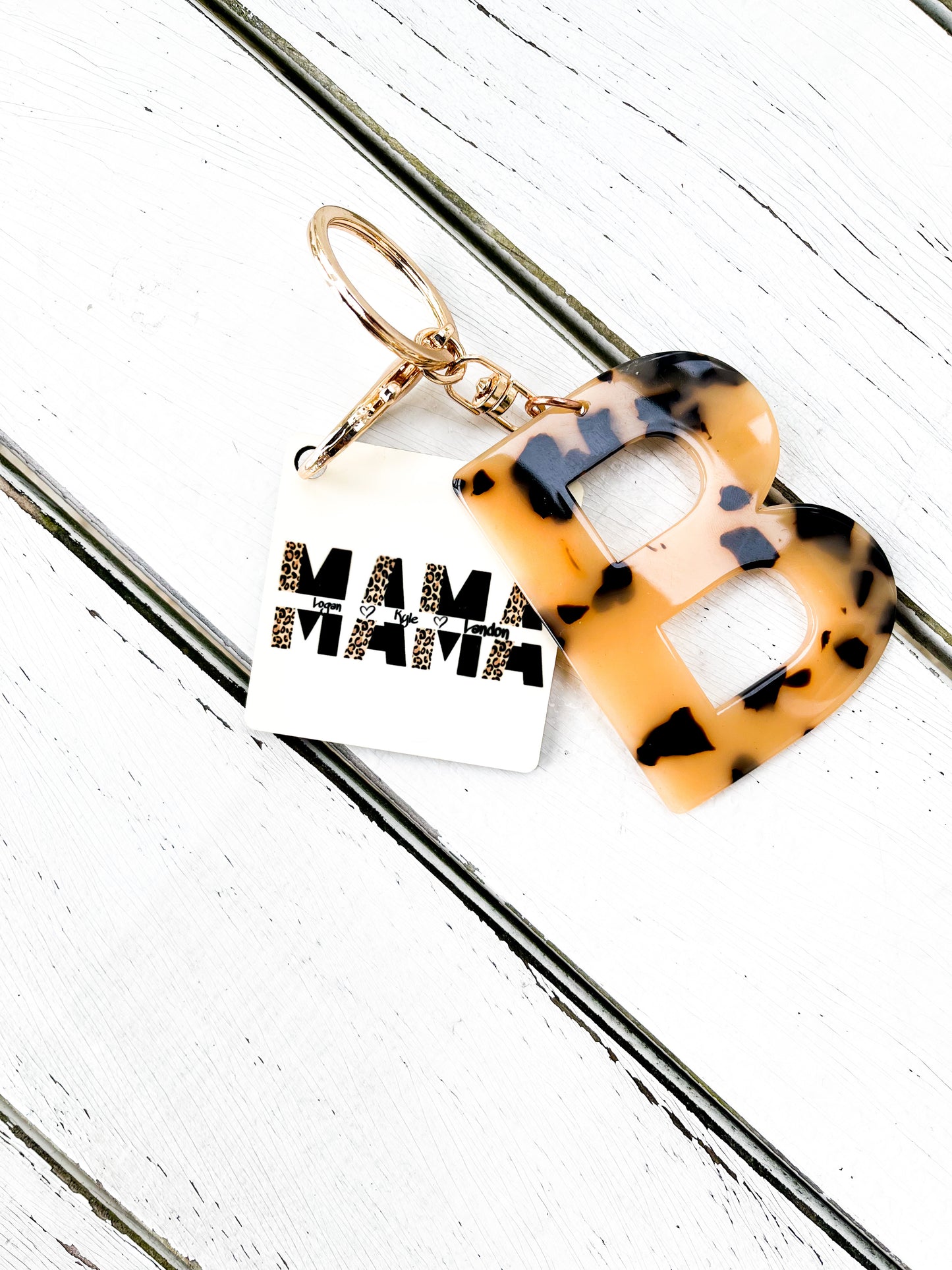 Leopard initial photo keychain